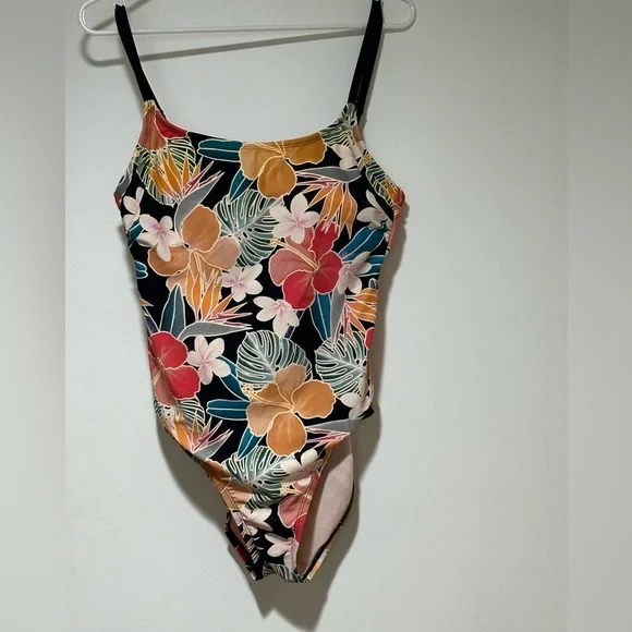 Hurley Ladies' Size M One-Piece Swimsuit, UPF 50+, Black Multi-Color Floral - Picture 3 of 7